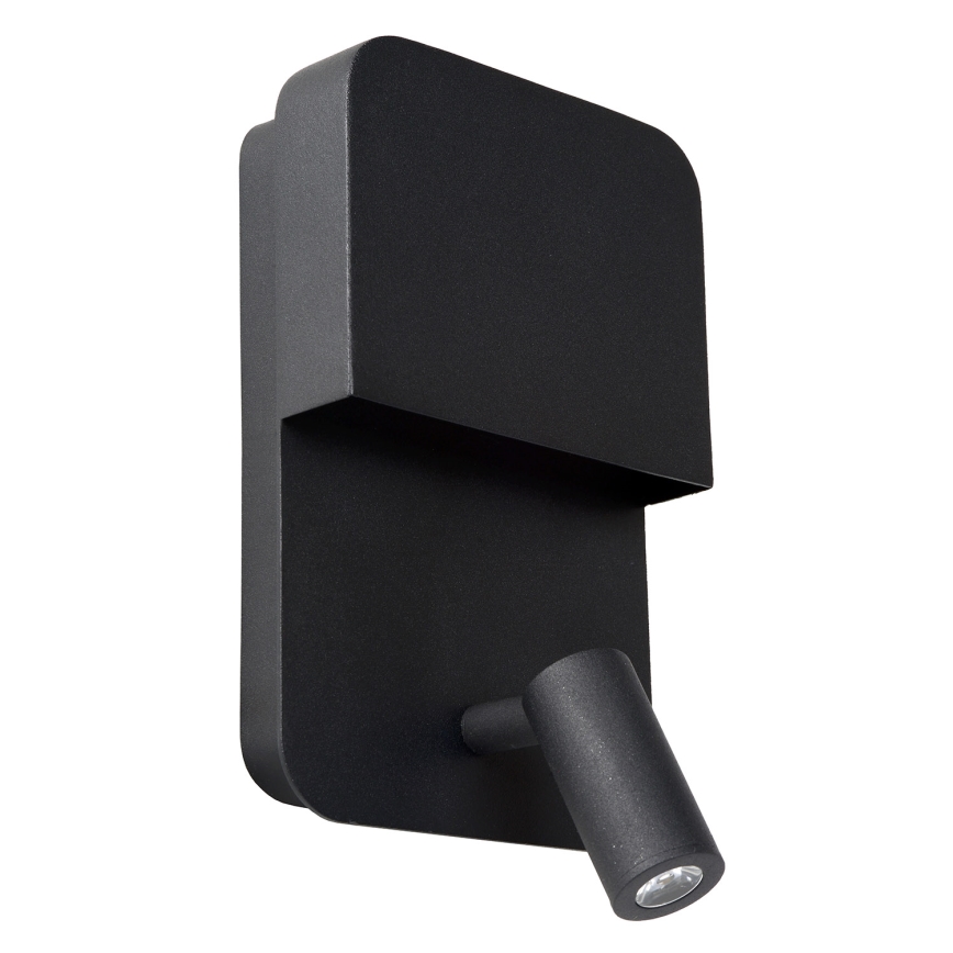 Aplică  Lucide 79200/08/30 BOXER LED/5W/230V + LED/5W USB negru