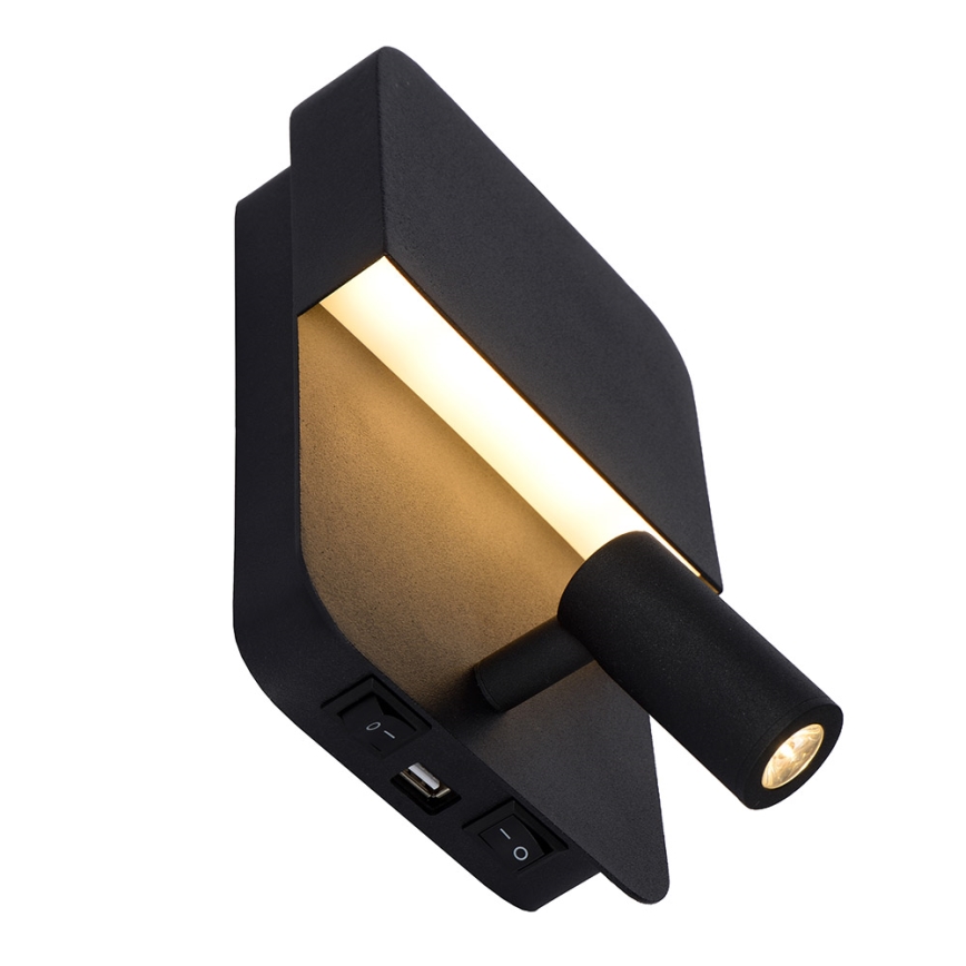 Aplică  Lucide 79200/08/30 BOXER LED/5W/230V + LED/5W USB negru