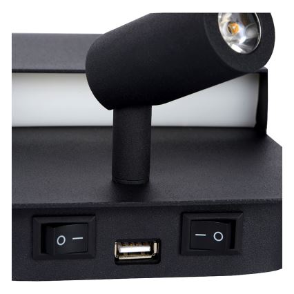 Aplică  Lucide 79200/08/30 BOXER LED/5W/230V + LED/5W USB negru