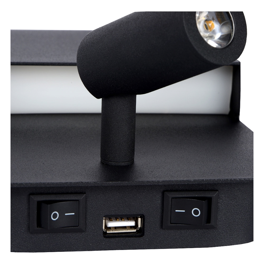 Aplică  Lucide 79200/08/30 BOXER LED/5W/230V + LED/5W USB negru