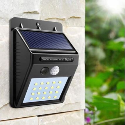 Aplica solară de perete cu senzor LED/0,55W/3,7V 1200 mAh IP65