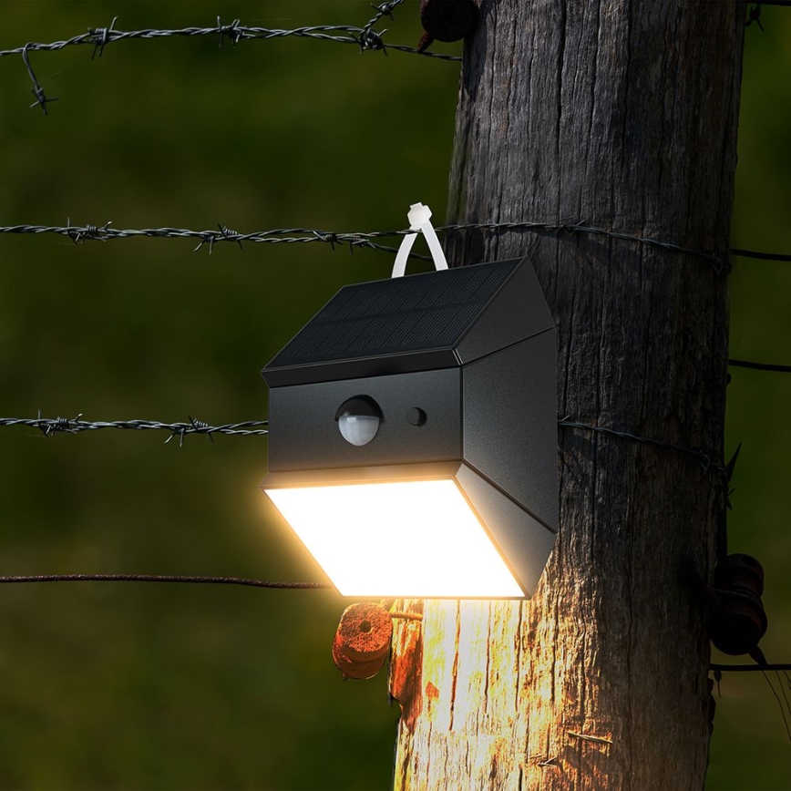 Aplică solară de perete LED cu senzor LED/2,5W/3,7V 3000/4000/6000K IP65 1200 mAh neagră