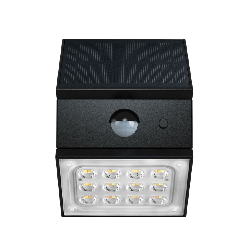 Aplică solară de perete LED cu senzor LED/2,5W/3,7V 3000/4000/6000K IP65 1200 mAh neagră