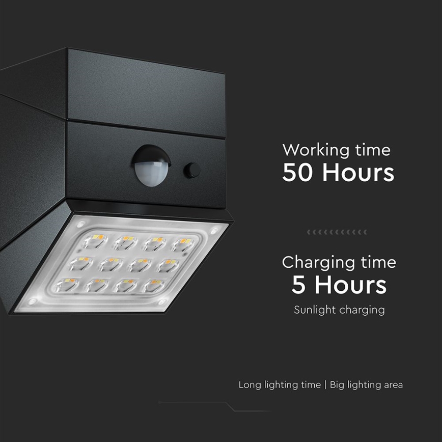 Aplică solară de perete LED cu senzor LED/2,5W/3,7V 3000/4000/6000K IP65 1200 mAh neagră