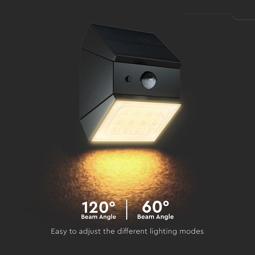 Aplică solară de perete LED cu senzor LED/2,5W/3,7V 3000/4000/6000K IP65 1200 mAh neagră
