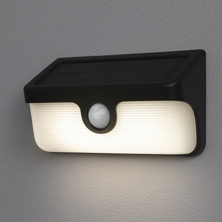 Aplica solară de perete LED LINK cu senzor, 5 W, 3,7 V, 2000 mAh, IP65, negru