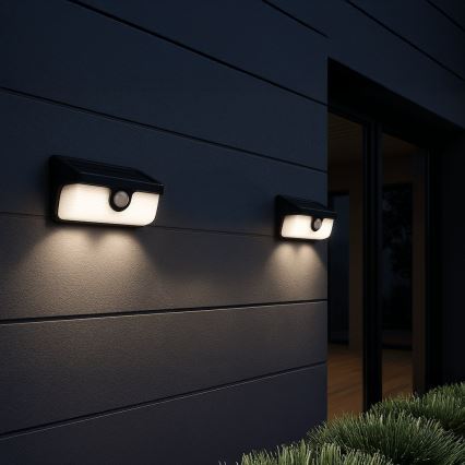 Aplica solară de perete LED LINK cu senzor, 5 W, 3,7 V, 2000 mAh, IP65, negru