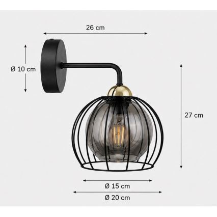 Aplică SOLO BLACK 1xE27/60W/230V black/gold
