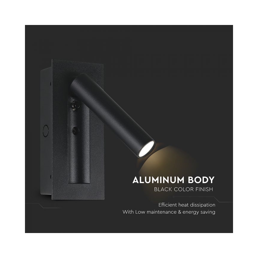 Aplică spot de perete LED/2W/230V 3000K, neagră