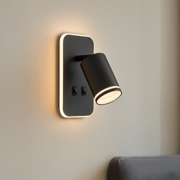 Aplica spot LED de perete PIPE, 1x GU10 (10W/230V) + LED integrat 6W, negru