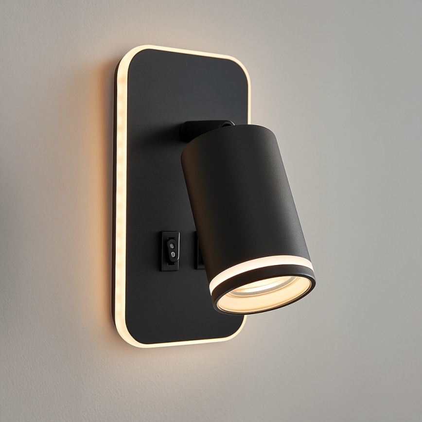 Aplica spot LED de perete PIPE, 1x GU10 (10W/230V) + LED integrat 6W, negru