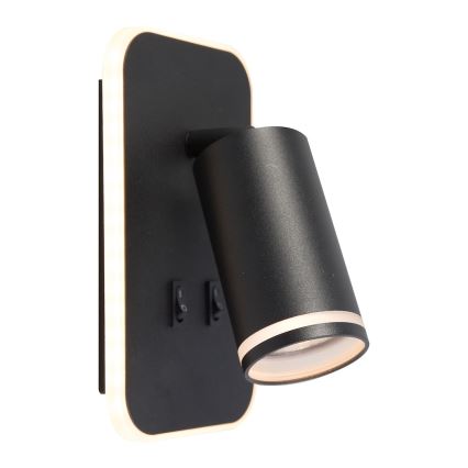 Aplica spot LED de perete PIPE, 1x GU10 (10W/230V) + LED integrat 6W, negru