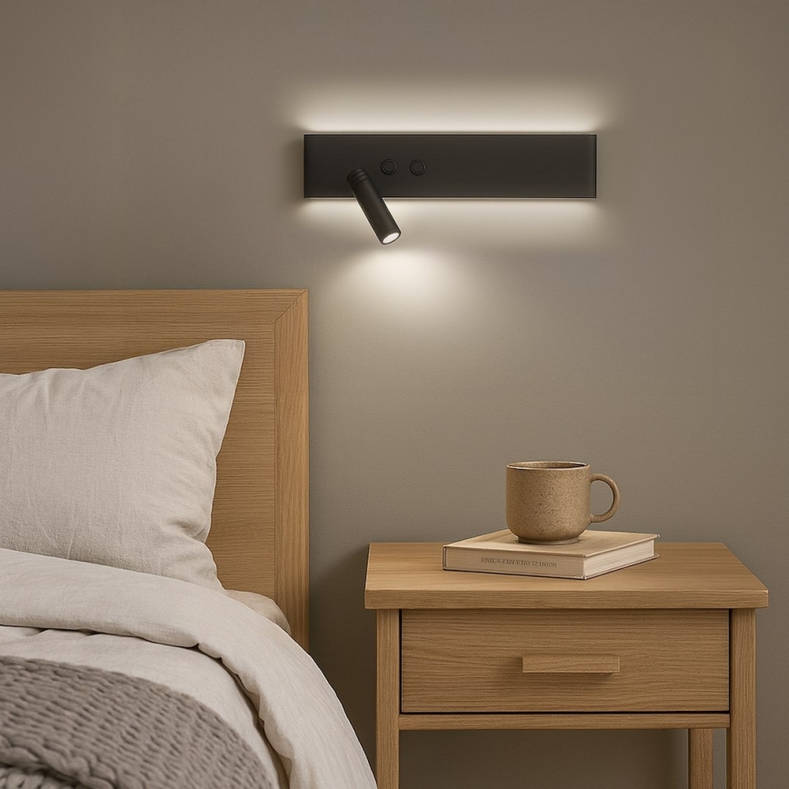 Aplica spot LED de perete RESORT, 10W/230V + 3W, negru, stânga