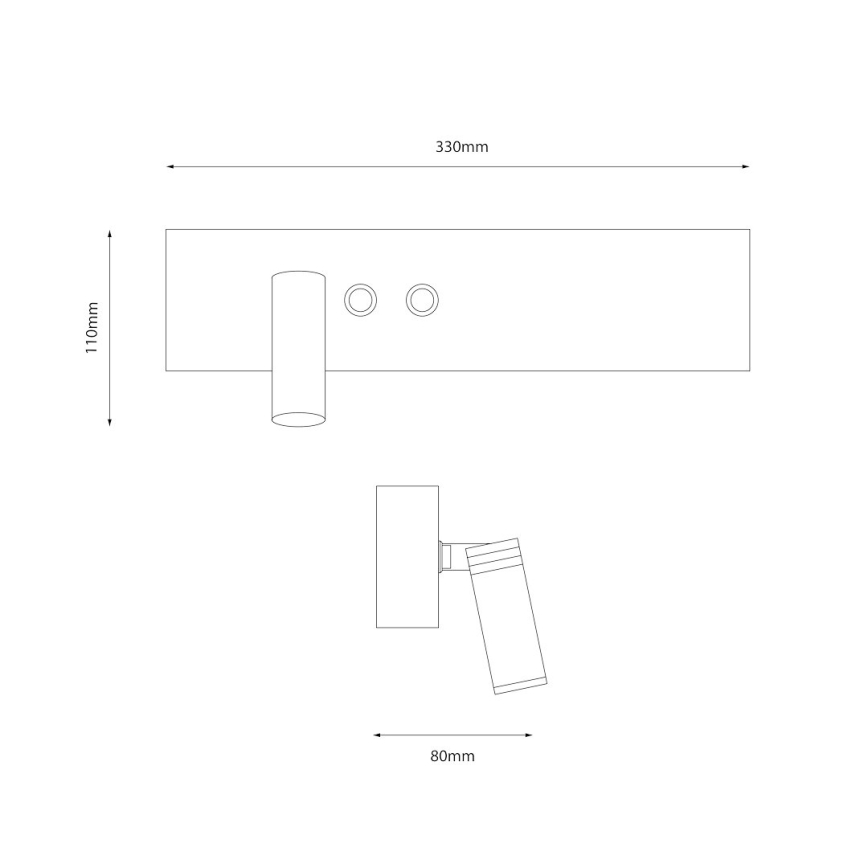 Aplica spot LED de perete RESORT, 10W/230V + 3W, negru, stânga