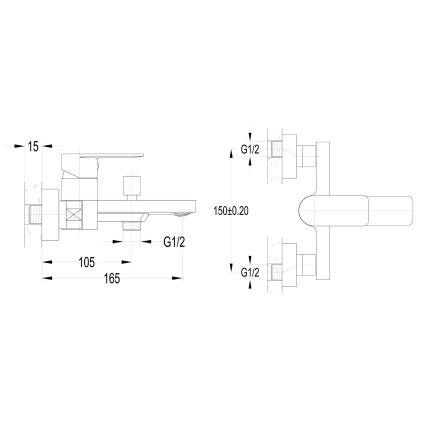 Aqualine - Baterie de cadă DAPHNE, crom lucios
