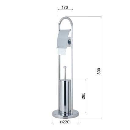 Aqualine - Perie WC de podea SAMBA cu suport pentru hârtie igienică, 80x22 cm, crom lucios