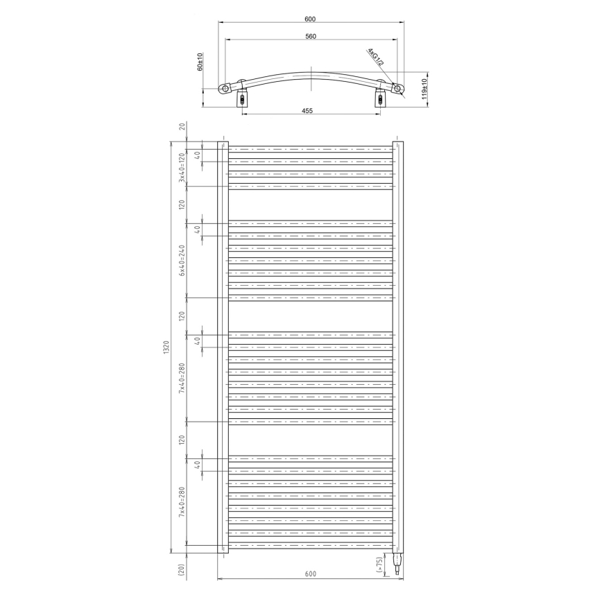 Aqualine - Radiator electric de baie ORBIT-E, 600 W, 132 x 60 cm, alb, rotund