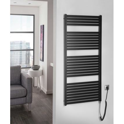 Aqualine - Radiator electric de baie TONDI-E 600W 133x60 cm negru mat