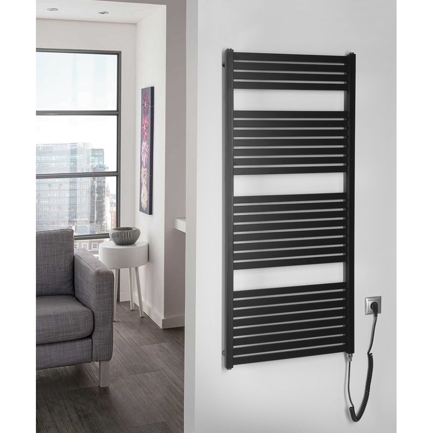 Aqualine - Radiator electric de baie TONDI-E 600W 133x60 cm negru mat