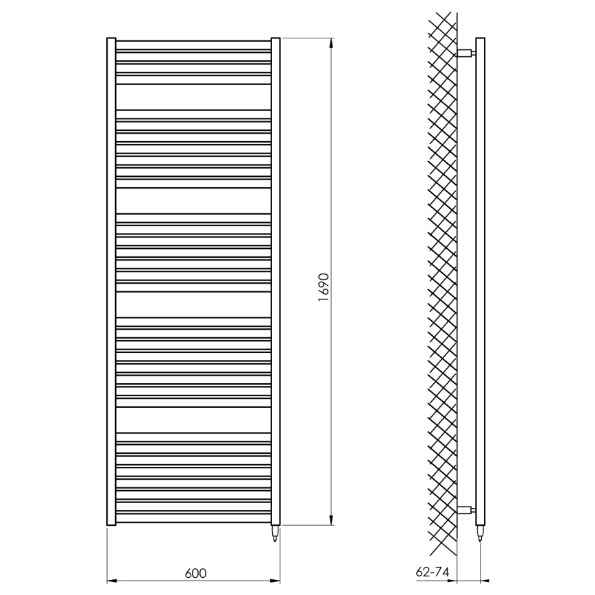 Aqualine - Radiator electric de baie TONDI-E 800 W 169 x 60 cm, negru mat