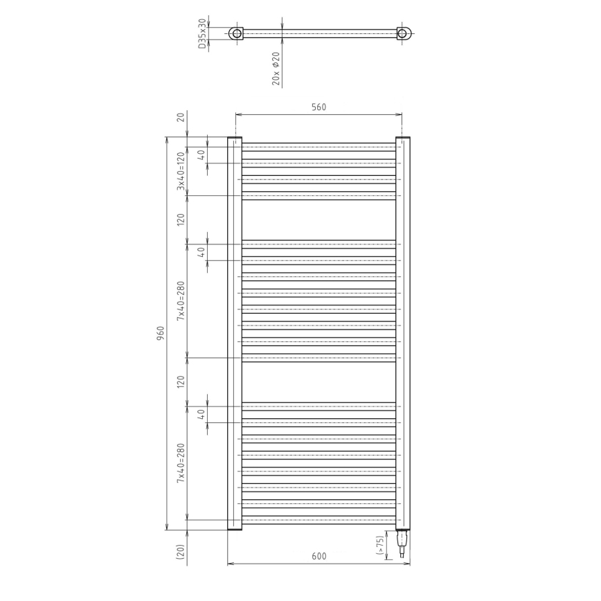 Aqualine - Radiator electric pentru baie DIRECT-E 400W 96x60 cm negru mat