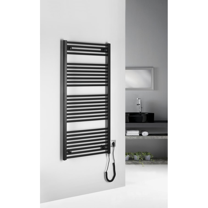 Aqualine - Radiator electric pentru baie DIRECT-E, 600 W, 132 x 60 cm, negru mat