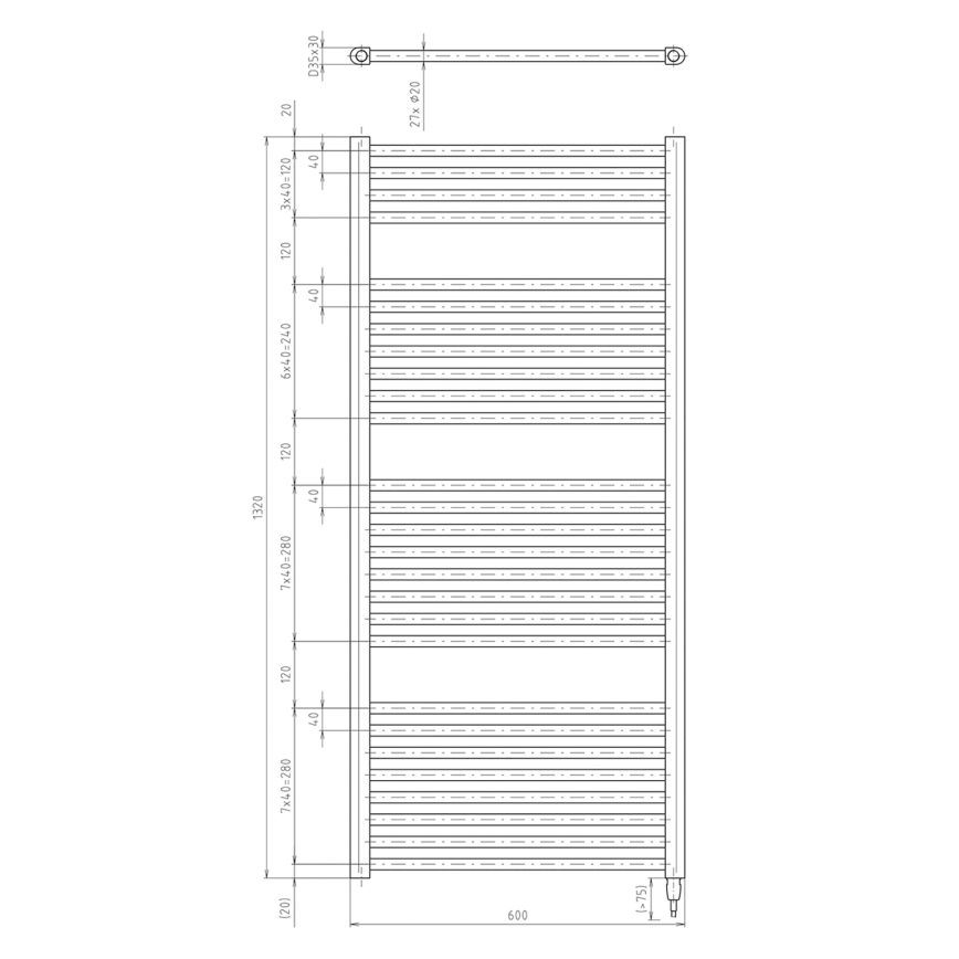 Aqualine - Radiator electric pentru baie DIRECT-E, 600 W, 132 x 60 cm, negru mat