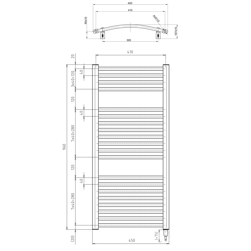 Aqualine - Radiator electric pentru baie ORBIT-E, 300 W, 96 x 45 cm, alb, rotund