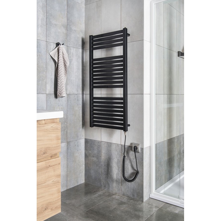 Aqualine - Radiator electric pentru baie TONDI-E, 300 W, 97 x 45 cm, negru mat
