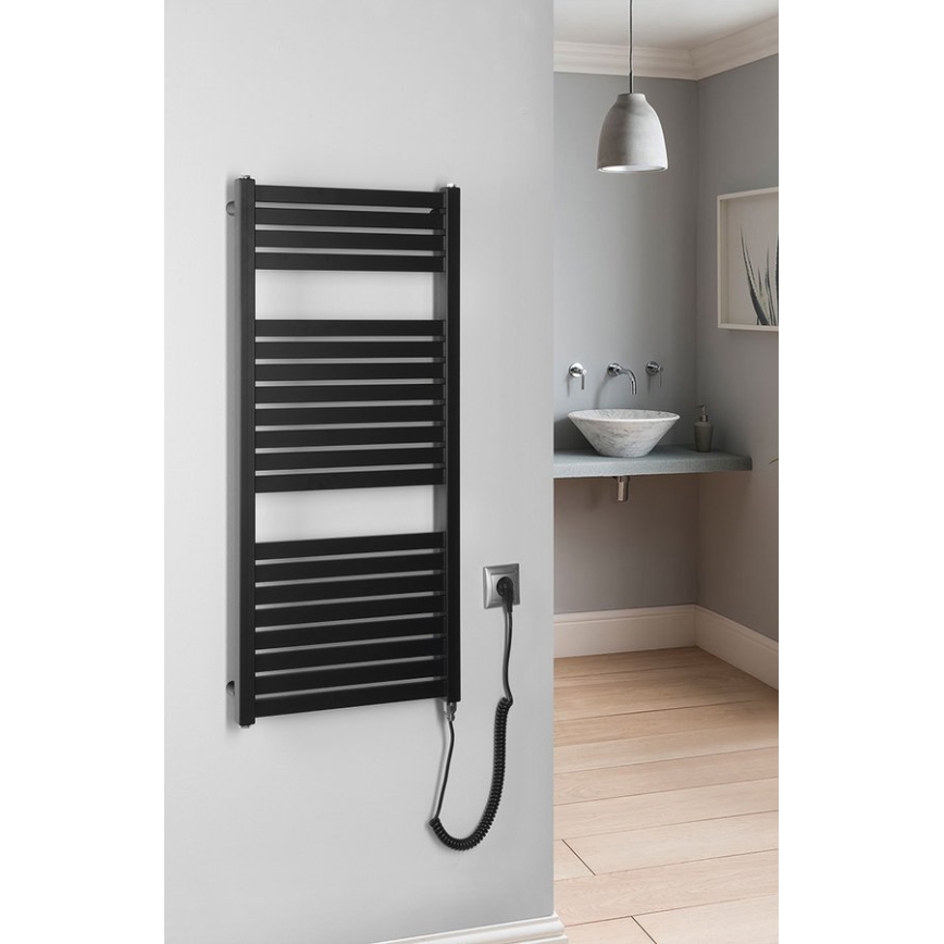 Aqualine - Radiator electric pentru baie TONDI-E, 300 W, 97 x 45 cm, negru mat