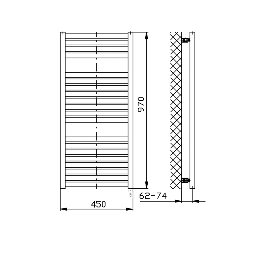 Aqualine - Radiator electric pentru baie TONDI-E, 300 W, 97 x 45 cm, negru mat