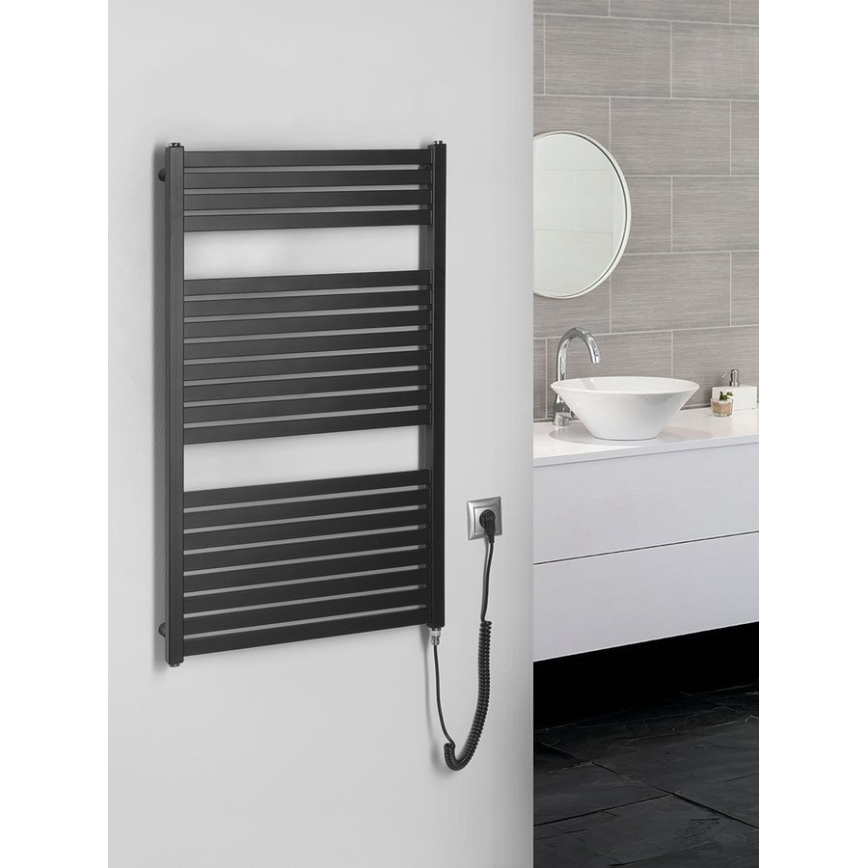 Aqualine - Radiator electric pentru baie TONDI-E, 400 W, 97 x 60 cm, negru mat