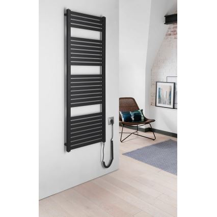 Aqualine - Radiator electric pentru baie TONDI-E, 500 W, 133 x 45 cm, negru mat