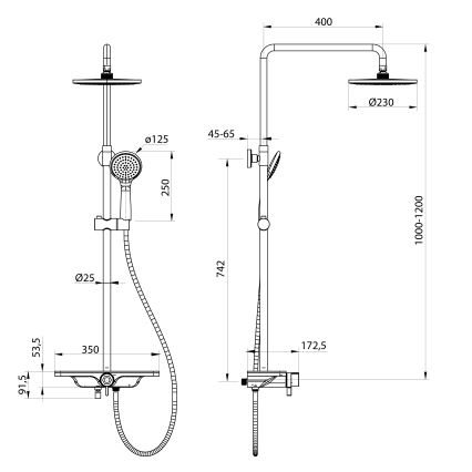 Aqualine - Set de duș ARONA cu baterie, negru mat