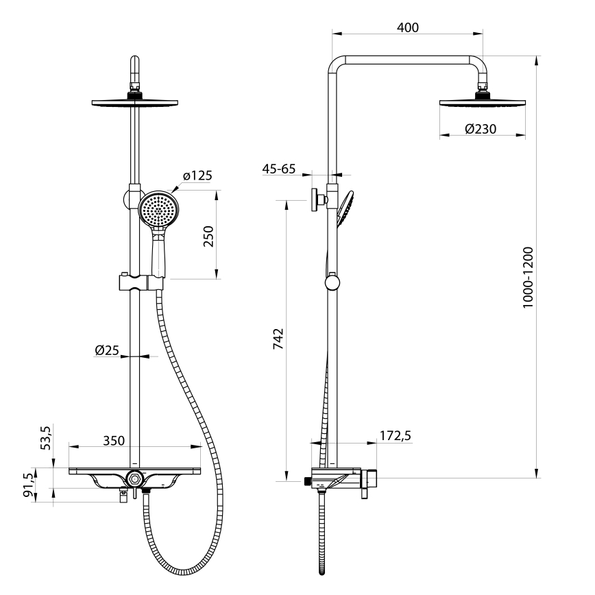 Aqualine - Set de duș ARONA cu baterie, negru mat