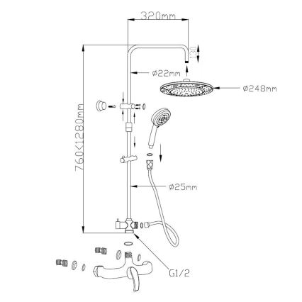 Aqualine - Set de duș KASIOPEA cu baterie, crom lucios