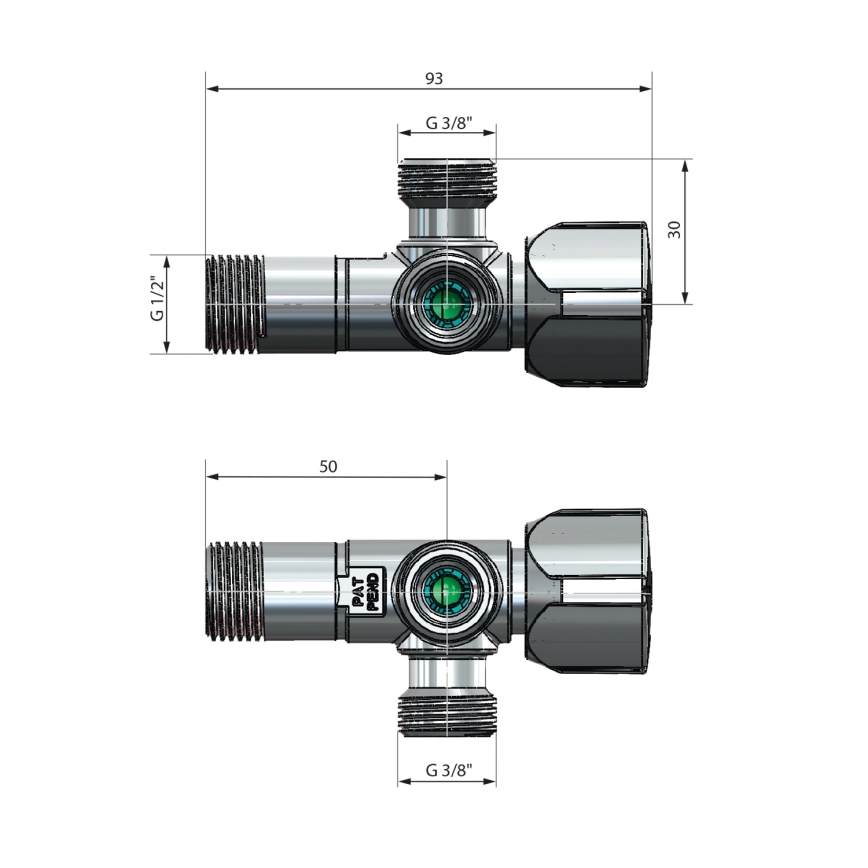 Arco - Robinet colțar combinat cu două ieșiri A-80, crom lucios