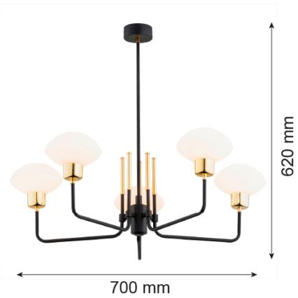 Argon 2128 - Candelabru pe tijă RAVELLO 5xE14/15W/230V negru/auriu