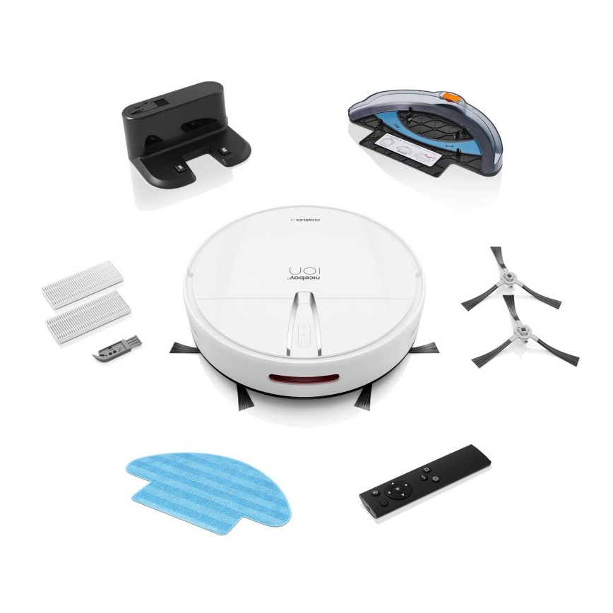 Aspirator robot inteligent 2 în 1 Niceboy ION Charles i4 4400 mAh Wi-Fi alb + telecomandă