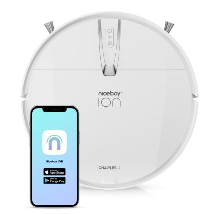 Aspirator robot inteligent 2 în 1 Niceboy ION Charles i4 4400 mAh Wi-Fi alb + telecomandă