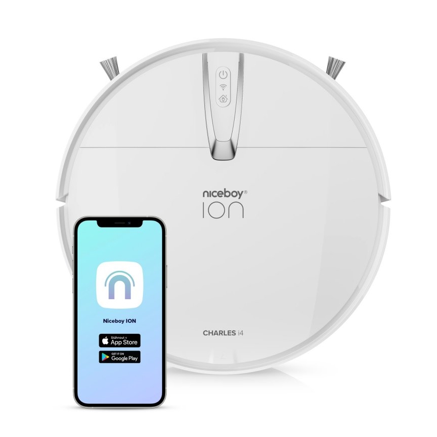Aspirator robot inteligent 2 în 1 Niceboy ION Charles i4 4400 mAh Wi-Fi alb + telecomandă