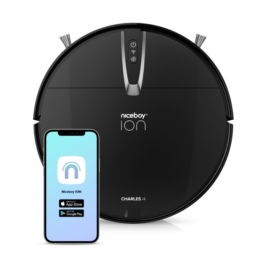 Aspirator robot inteligent 2 în 1 Niceboy ION Charles i4 4400 mAh Wi-Fi negru + telecomandă