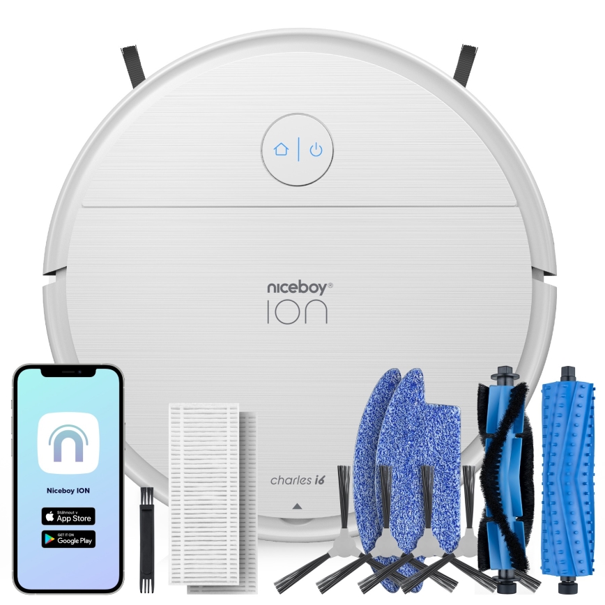 Aspirator robot inteligent 2 în 1 Niceboy ION Charles i6 2600 mAh Wi-Fi alb