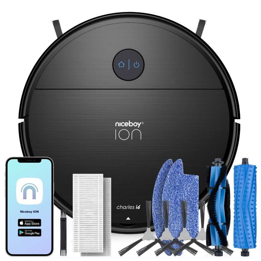 Aspirator robot inteligent 2 în 1 Niceboy ION Charles i6 2600 mAh Wi-Fi negru