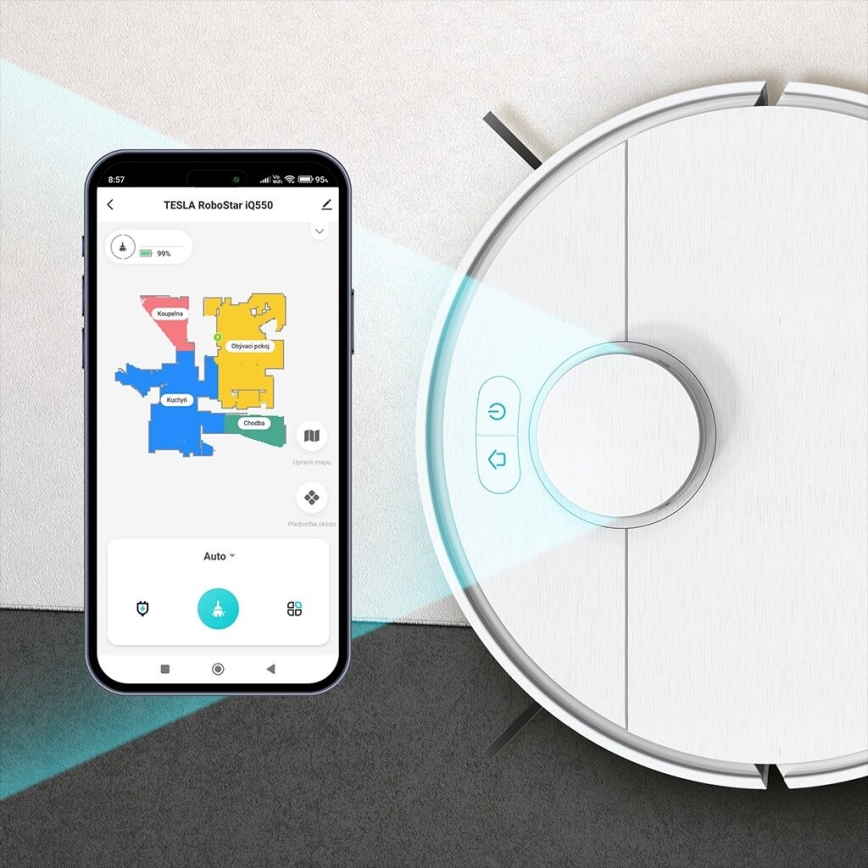 Aspirator robot inteligent TESLA Electronics RoboStar 2 în 1 2550 mAh Wi-Fi alb