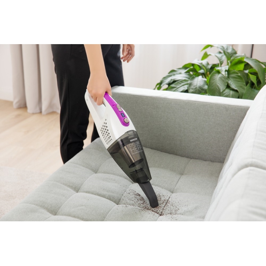 Aspirator vertical 2 în 1 cu perie rotativă electrică 110W/14,8V 2200 mAh alb Sencor