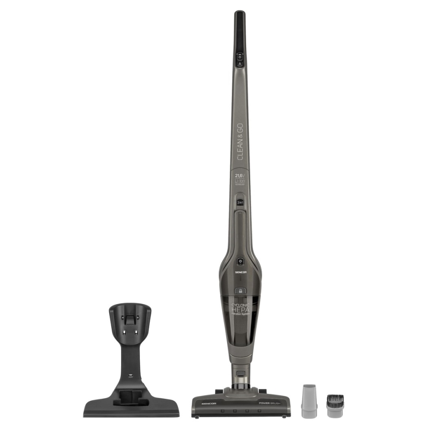 Aspirator vertical 2 în 1 cu perie rotativă electrică 110W/21,6V 2000 mAh gri Sencor