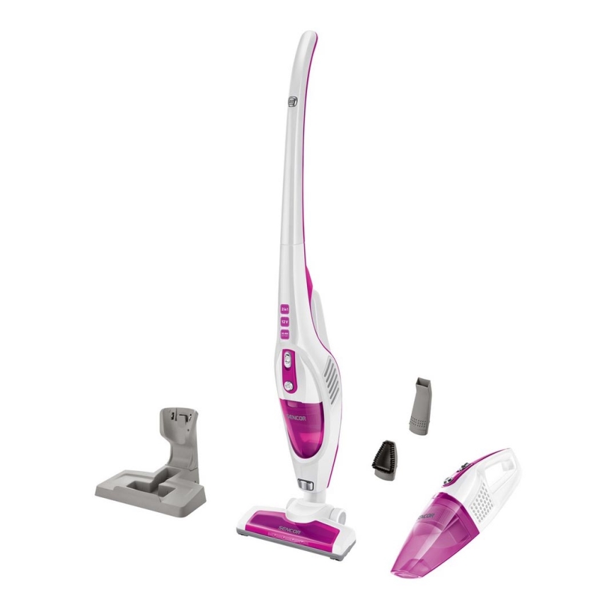 Aspirator vertical 2 în 1 cu perie rotativă electrică 70W/12V 1800 mAh alb/roz Sencor