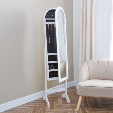 Atmosphera - Oglindă de podea cu casetă pentru bijuterii LEXY 158x38 cm, albă