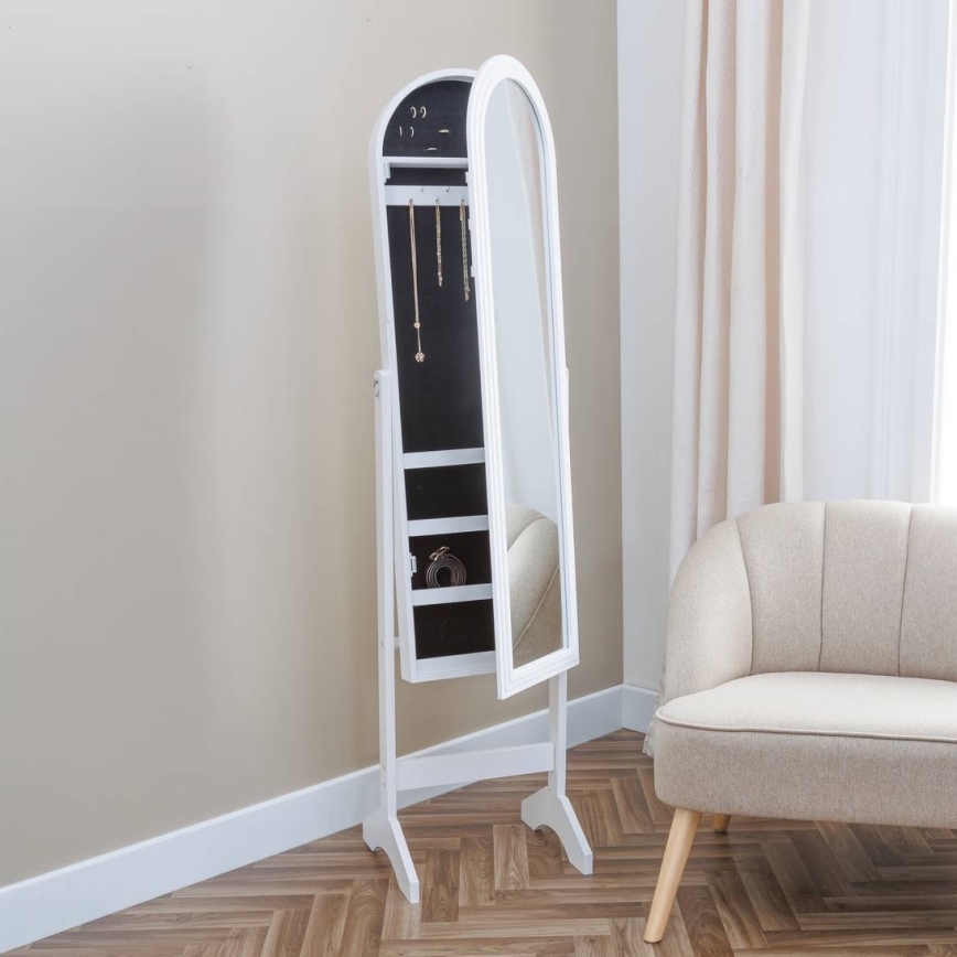 Atmosphera - Oglindă de podea cu casetă pentru bijuterii LEXY 158x38 cm, albă